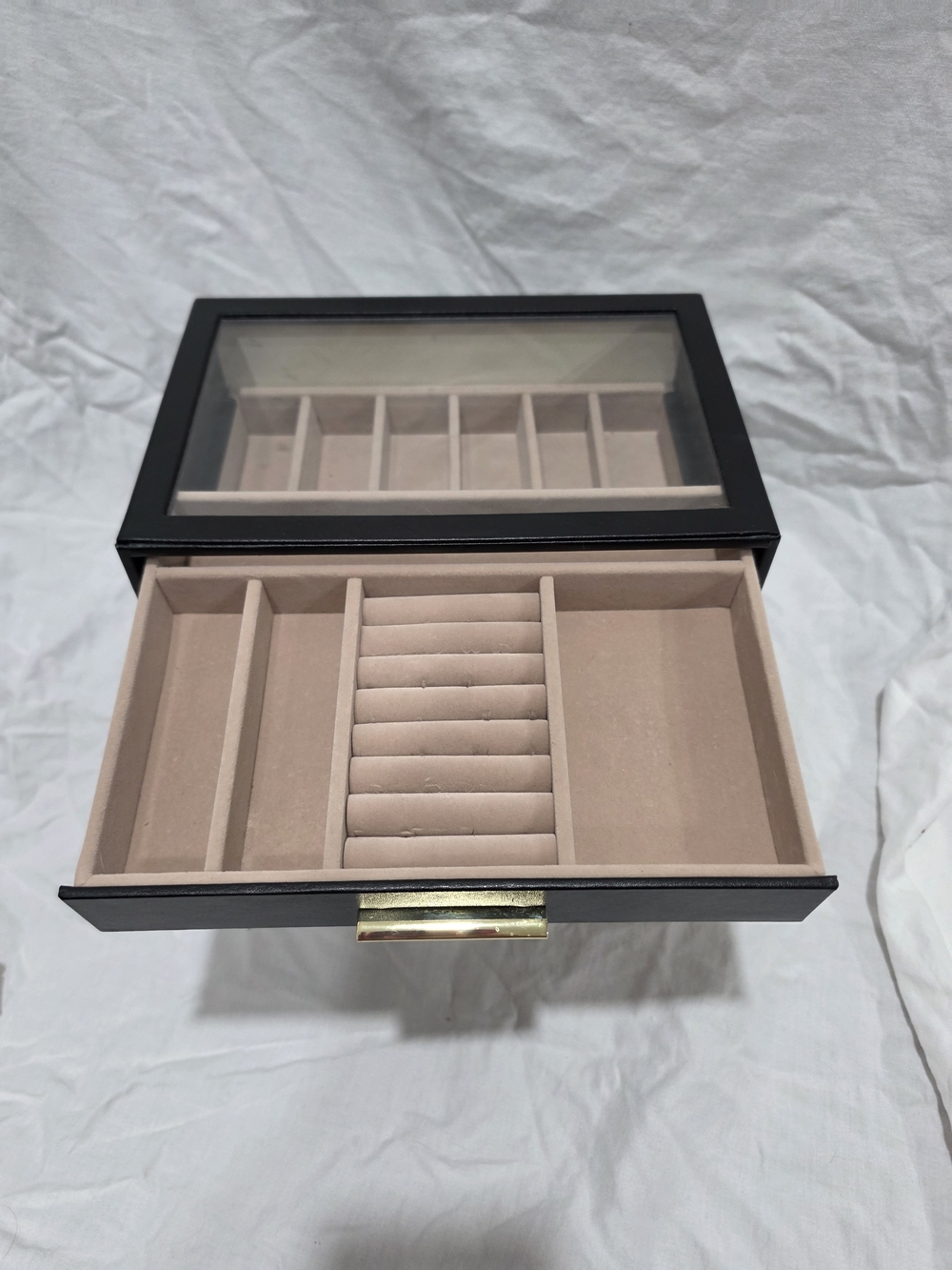 Black Jewelry Organizer Box with Gold Handles - Picture 2 of 5